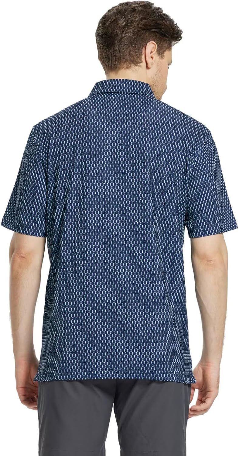 M MAELREG Mens Golf Shirt Short Sleeve Dry Fit Print Moisture Wicking Performance Patterns Collared Polo Shirt