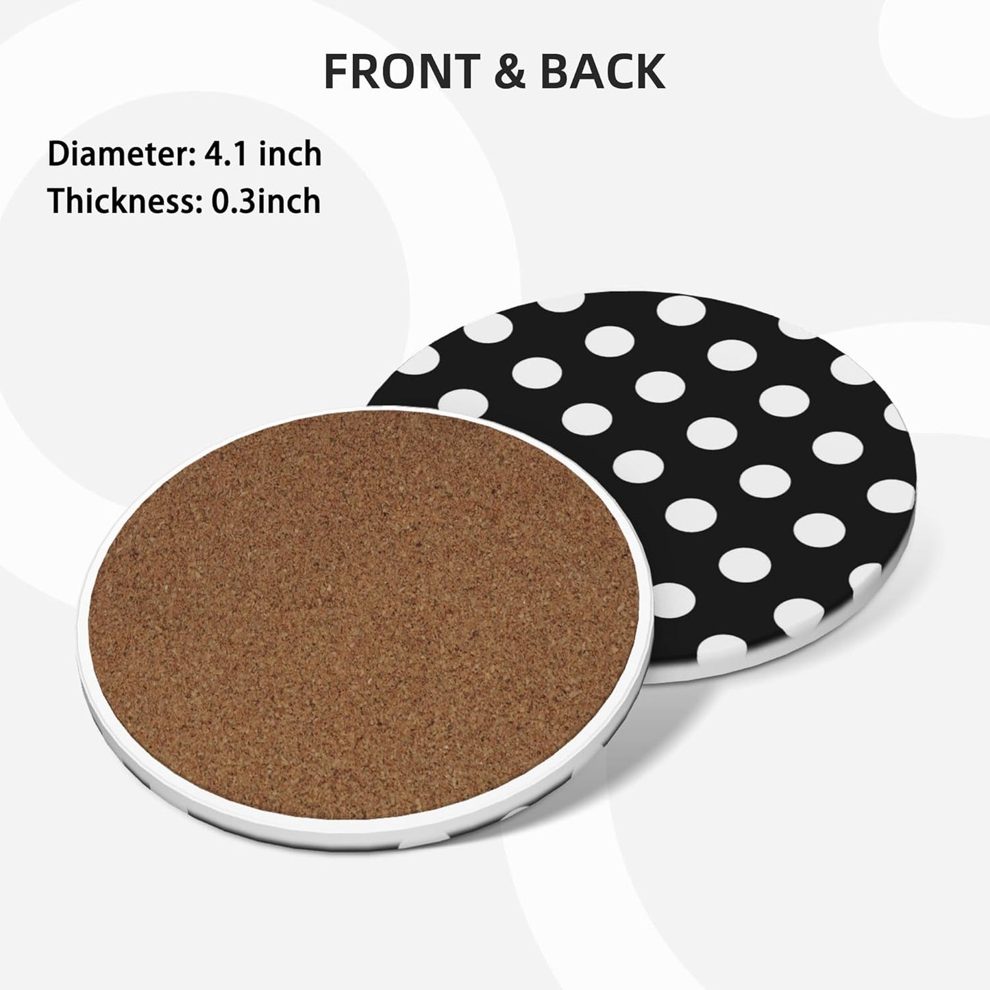 Black White Polka Dot Coasters for Drinks Set of 4, Absorbent Ceramic Drink Coasters for Coffee Table Wooden Table Cup Bar, 4 Inches