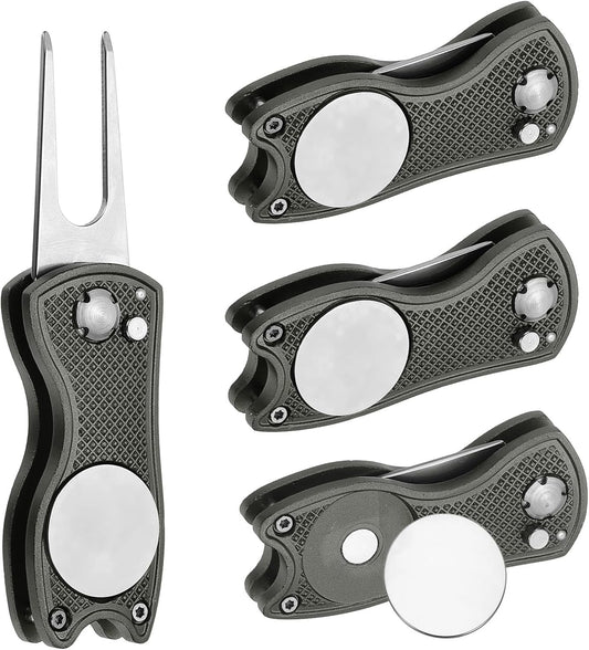 PATIKIL Golf Divot Repair Tool Foldable Metal Golf Green Divot Tool with Magnetic Ball Marker & Stainless Steel Fork