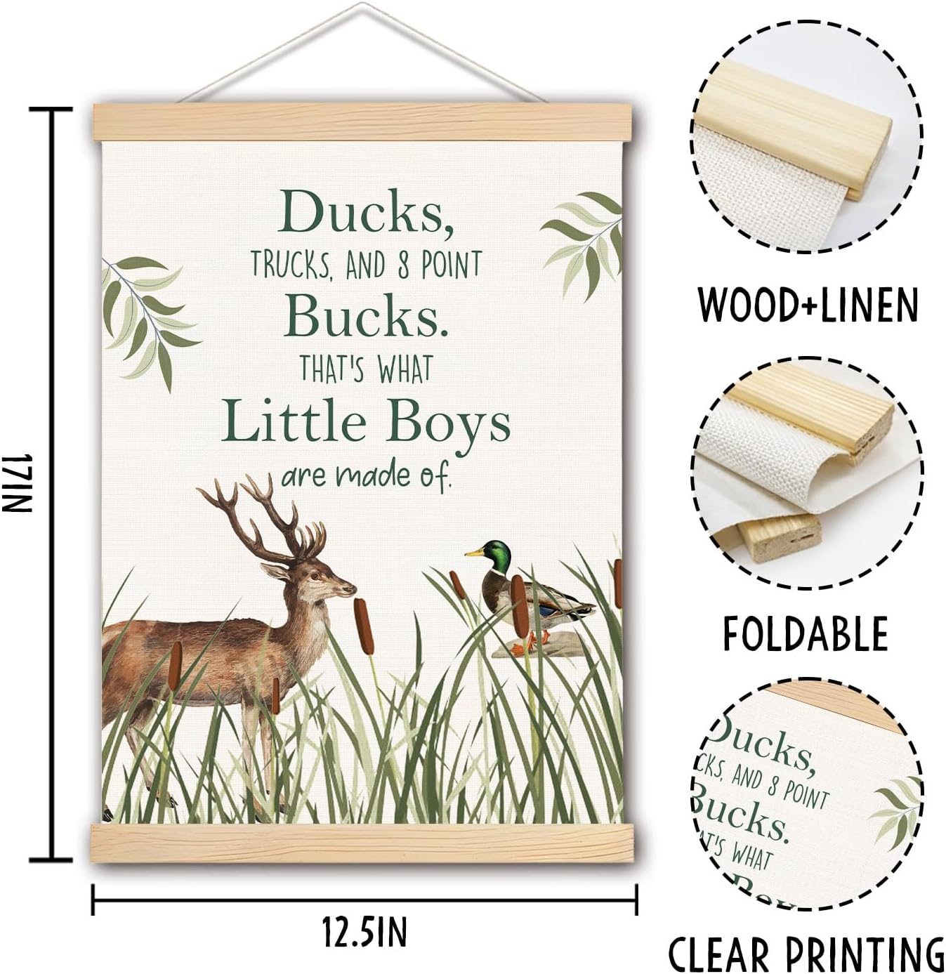pouep Boys Room Decor, Mallard Duck and Deer Nursery Wall Art Poster, Boy Nursery Hunting Nursery Decor, Rustic Wildlife Wall Art for Toddler Little Boys Room Nursery Playroom Decor, 12x16 Inch