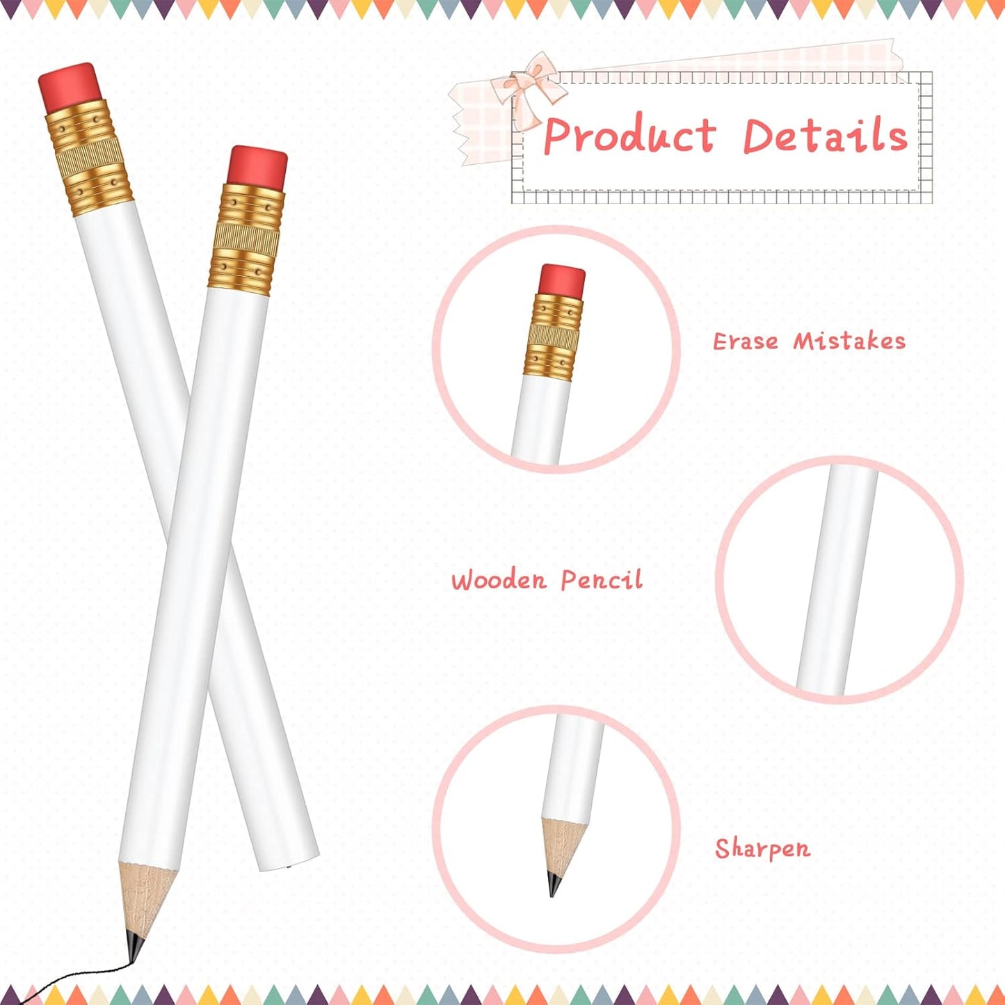 Chivao 288 Pieces Golf Mini Pencils Bulk with Eraser #2 HB Golf Short Pre Sharpened Pencils for Party Favors Office Supplies 4 Inch(White)