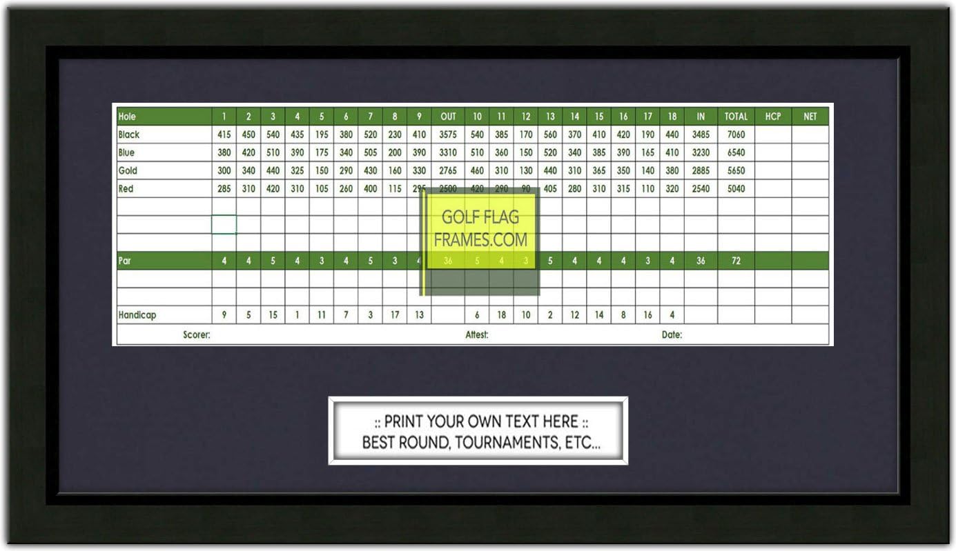 Custom Size Golf Scorecard Frame; Black Wood Frame 416, You choose Scorecard Size and Mat Color; scorecard and verbiage not included (Scorecard Size 4x12, Mat Color True Navy)