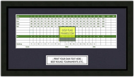 Custom Size Golf Scorecard Frame; Black Wood Frame 416, You choose Scorecard Size and Mat Color; scorecard and verbiage not included (Scorecard Size 4x12, Mat Color True Navy)