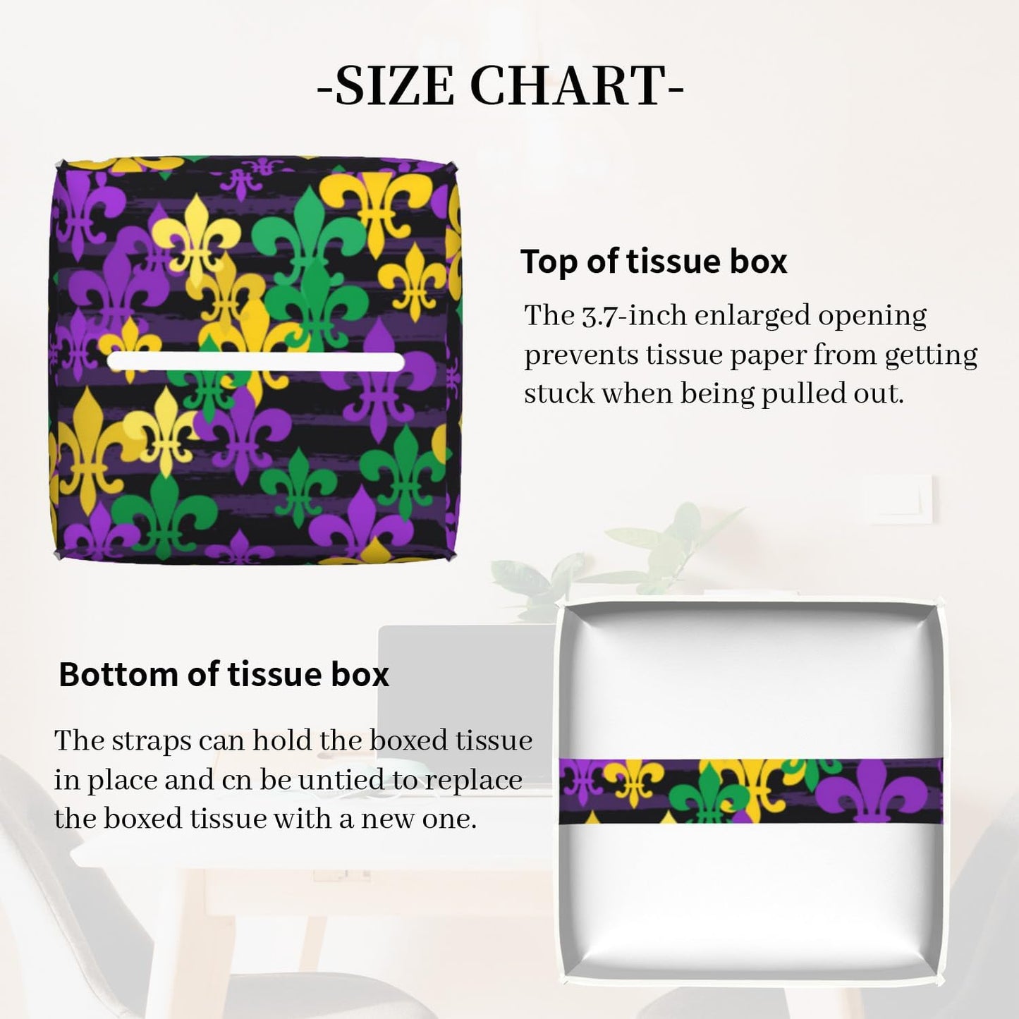 Tissue Box Cover Holder, Mardi Gras Carnival PU Leather Square Tissue Box Cover Decorative Organizer for Bathroom Kitchen Bedroom Vanity Countertop Night Stands