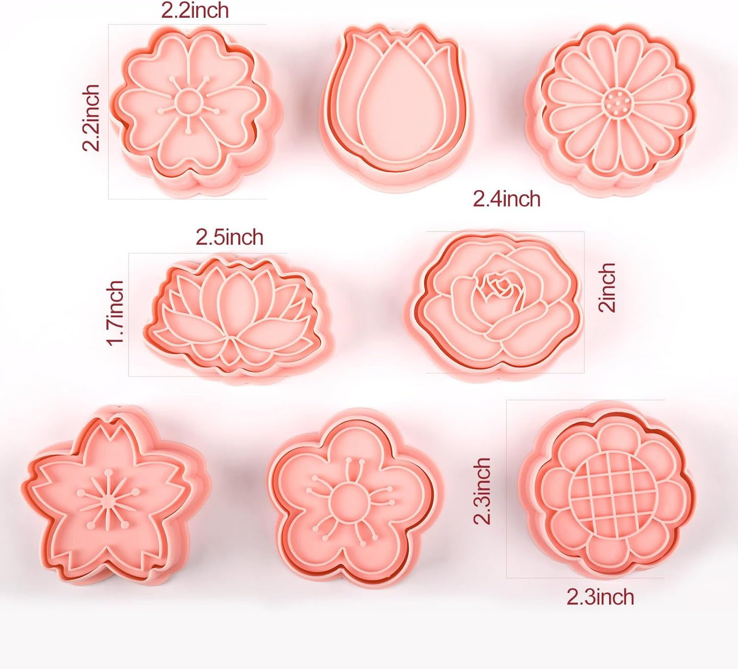 8 Pack Flower Cookie Cutters, 3D Cookie Cutter with Plunger Stamp, 8 Styles Spring Flowers Cookie Stamps for Home Kitchen
