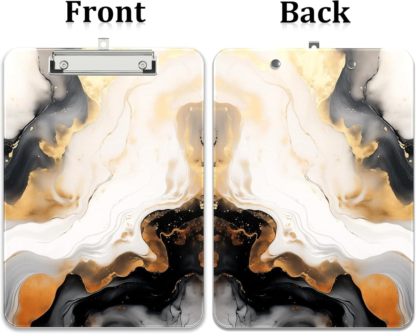 Rimilak Plastic Clipboards with Metal Clip, A4 Letter Size 9 x 12.5 in, Office Decorative for Students Women Men and Kids, Cute Custom Pattern, White Gold Marble