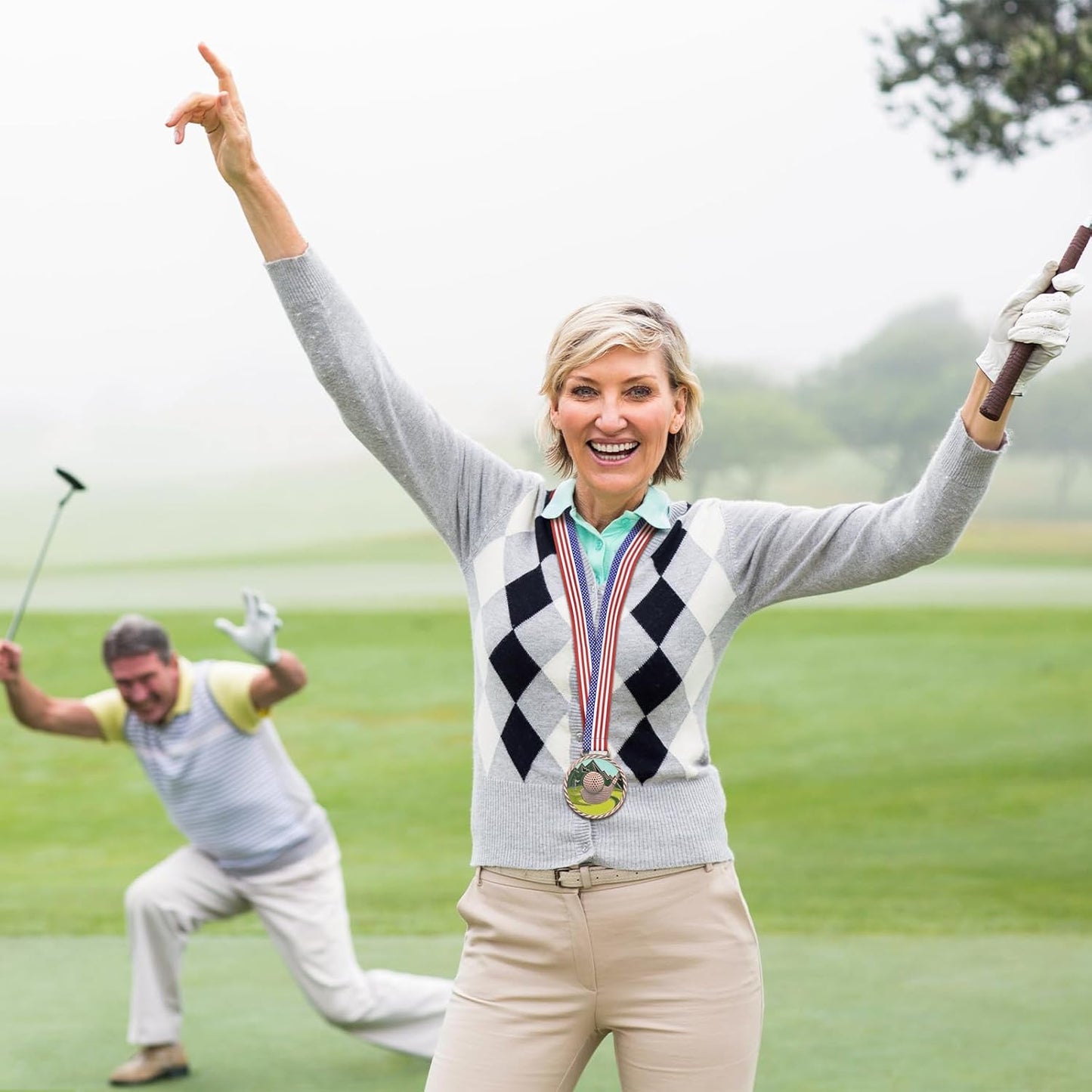 3 Pcs Golf Color Medal Gold Silver Bronze Golf Ball Award Medals with Neck Ribbon for Kids Adults Sports Tournament