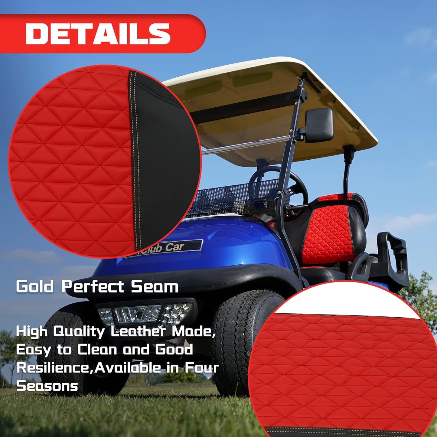 XUANYUDG0769 Golf Cart Front and Rear Seat Covers for EZGO TXT/RXV Club Car DS/Precedent Yamaha G29, Vinyl Leather Made/Adjustable Straps and Retractable Buckle/No Stapler Required,4PCS