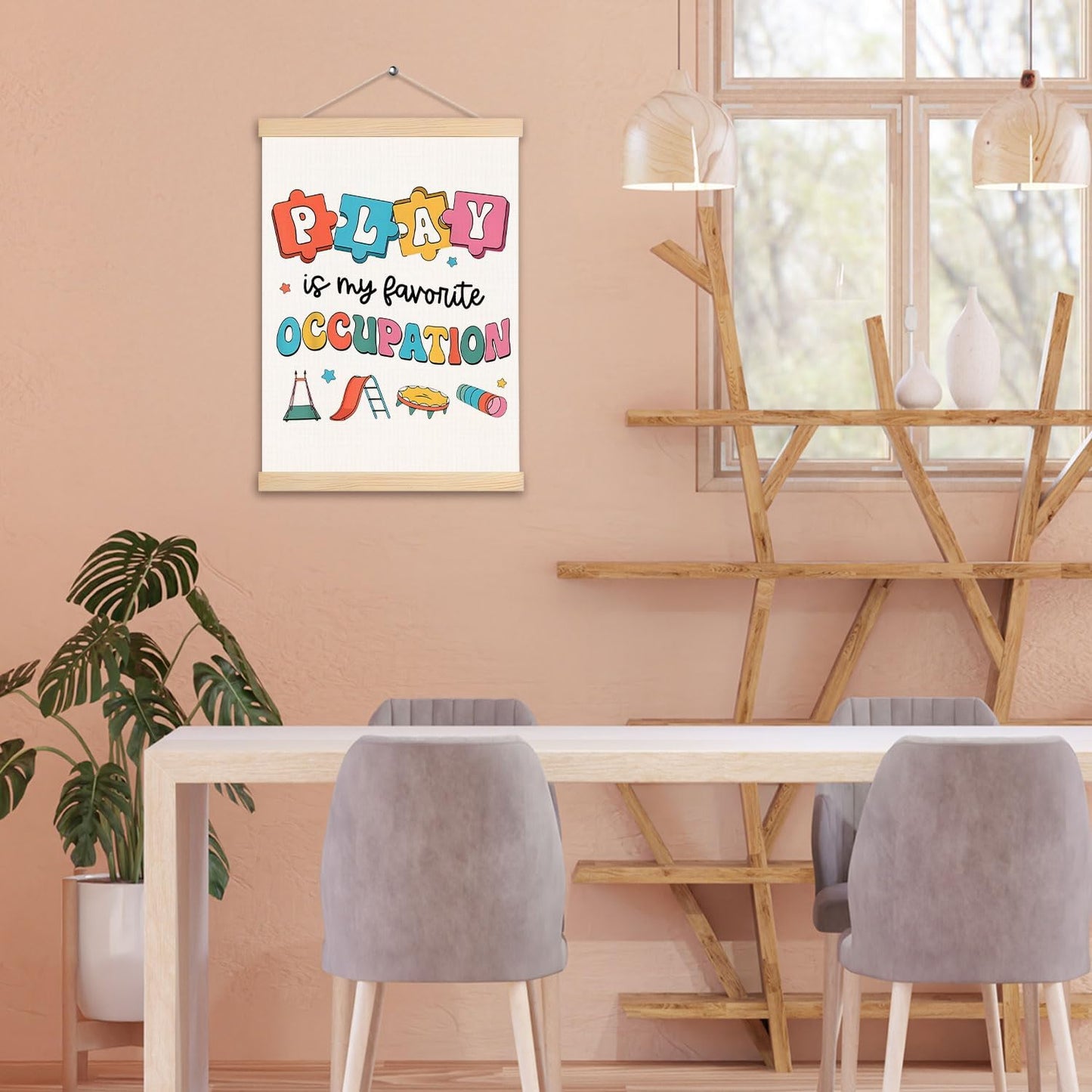 Occupational Therapy Posters, Play is My Favorite Occupation Wall Art With Wooden Poster Hanger, Occupational Therapy OTA Decor for Classroom Playroom Nursery School, 12.5x17 Inch