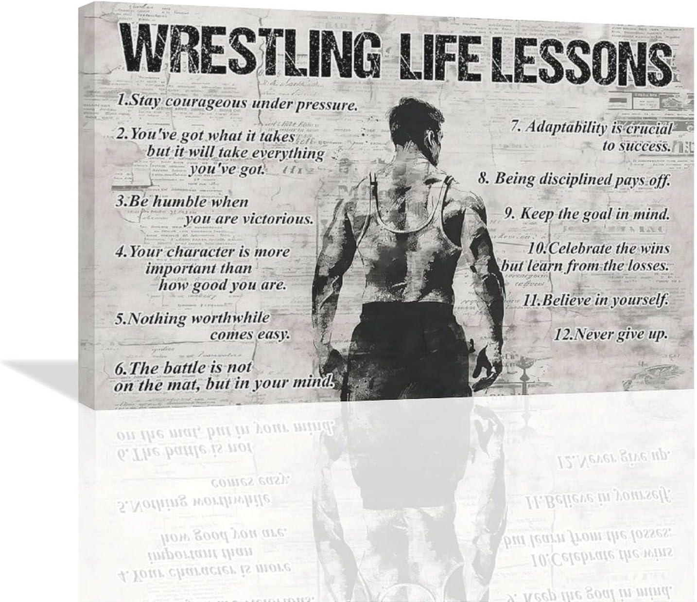 Wrestling Sports Wall Art Wrestling Life Lessons Wall Decor Wrestling Sign Retro Poster Boy Men Motivational Decorations Canvas Print Painting Artwork for Bedroom Bathroom Living Room Gym 24"x16"