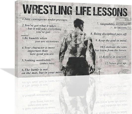 Wrestling Sports Wall Art Wrestling Life Lessons Wall Decor Wrestling Sign Retro Poster Boy Men Motivational Decorations Canvas Print Painting Artwork for Bedroom Bathroom Living Room Gym 24"x16"