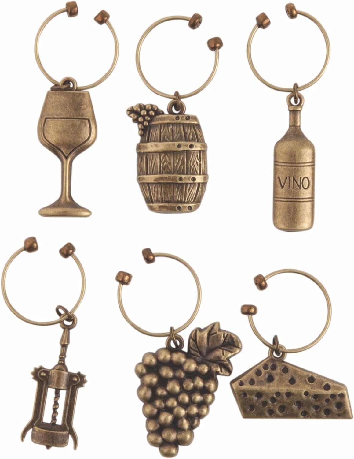Twine Antiqued farmhouse decor wine charms and drink markers for wine glasses, 6 count