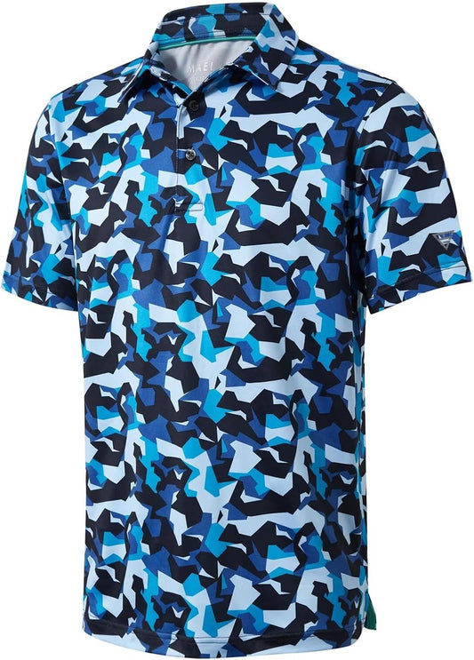 Golf Shirts for Men Dry Fit Short Sleeve Print Performance Moisture Wicking Polo Shirt
