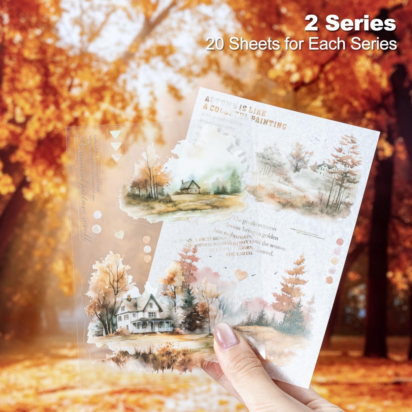 Pre-Cut Seasons Sticker Book Set, 40PCS Autumn and Winter PET & Washi Stickers for Scrapbooking, Journaling, DIY Crafts, and Art Supplies