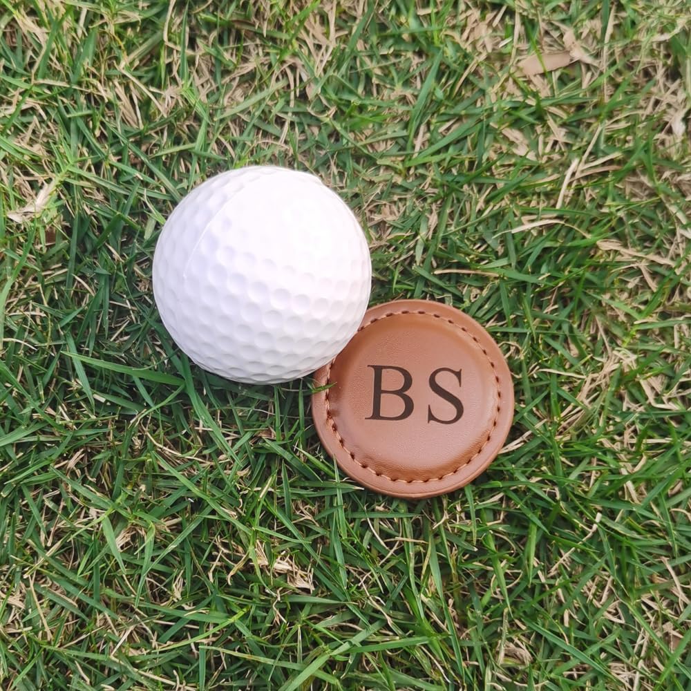 Personalized Golf Ball Markers, (Set of 2) Custom Magnetic Leather Golf Markers, Gift for Men Dad Husband