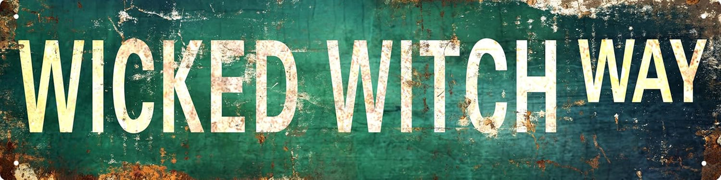 AWISZZZ Vintage Metal Tin Sign Retro Wicked Witch Way Signs Stylish Wall Art Plaques for Home Decor Bathroom Kitchen House and Gothic Wall Decor or as a Unique Poster 16x4 in