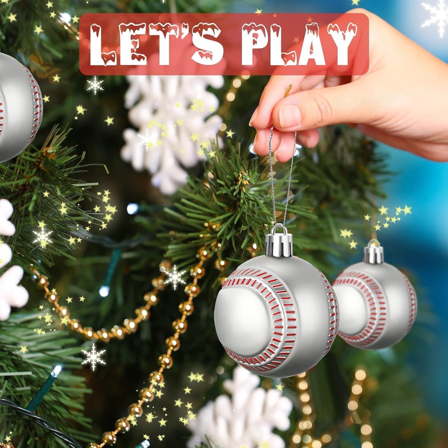 Leitee 18 Pcs Christmas Plastic Baseball 2.36 Inch Xmas Tree Ornaments with Hanging Loop Sports Theme Decorative Hanging Ornaments for Holiday Party Christmas Tree Home