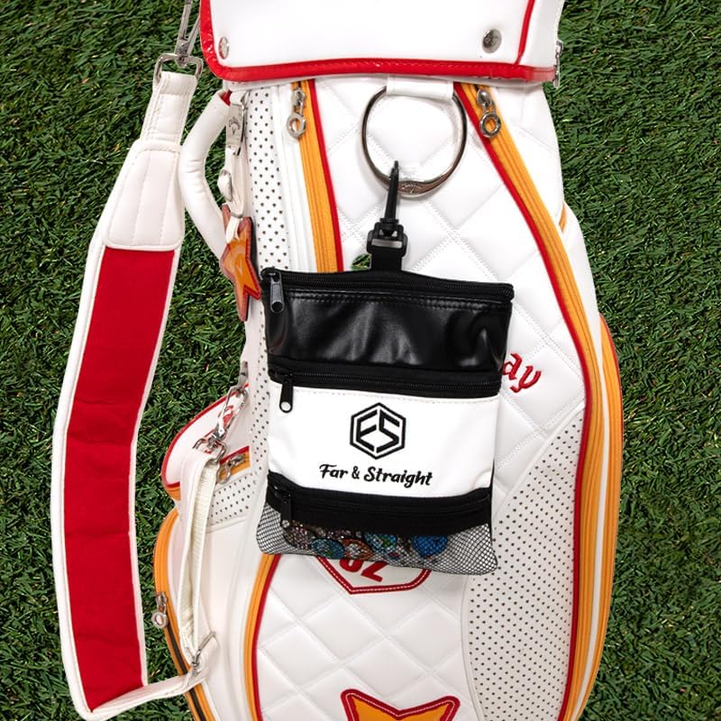 FAR&STRAIGHT Multifunctional Golf Accessories Pouch – 3 Zippered Compartments for Golf Tees, Balls, Markers & Personal Items | Clip-On Bag for Easy Attachment to Golf Bags