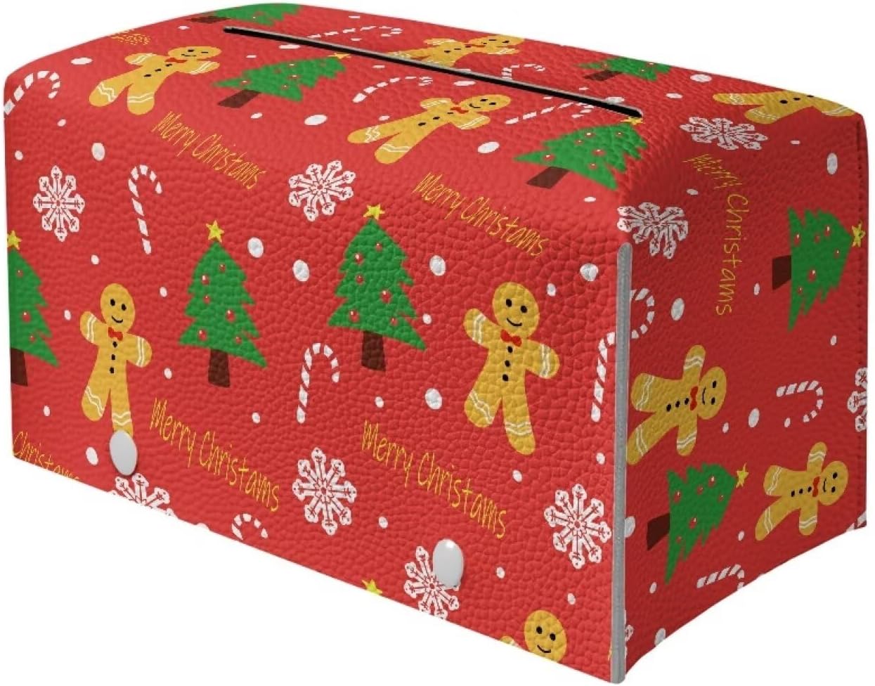 Christmas Tissue Box Cover Rectangle Cute Bear Tissue Box Cover Snowflake Print PU Leather Tissue Box Holder Easy to Clean for Car Bedroom Office