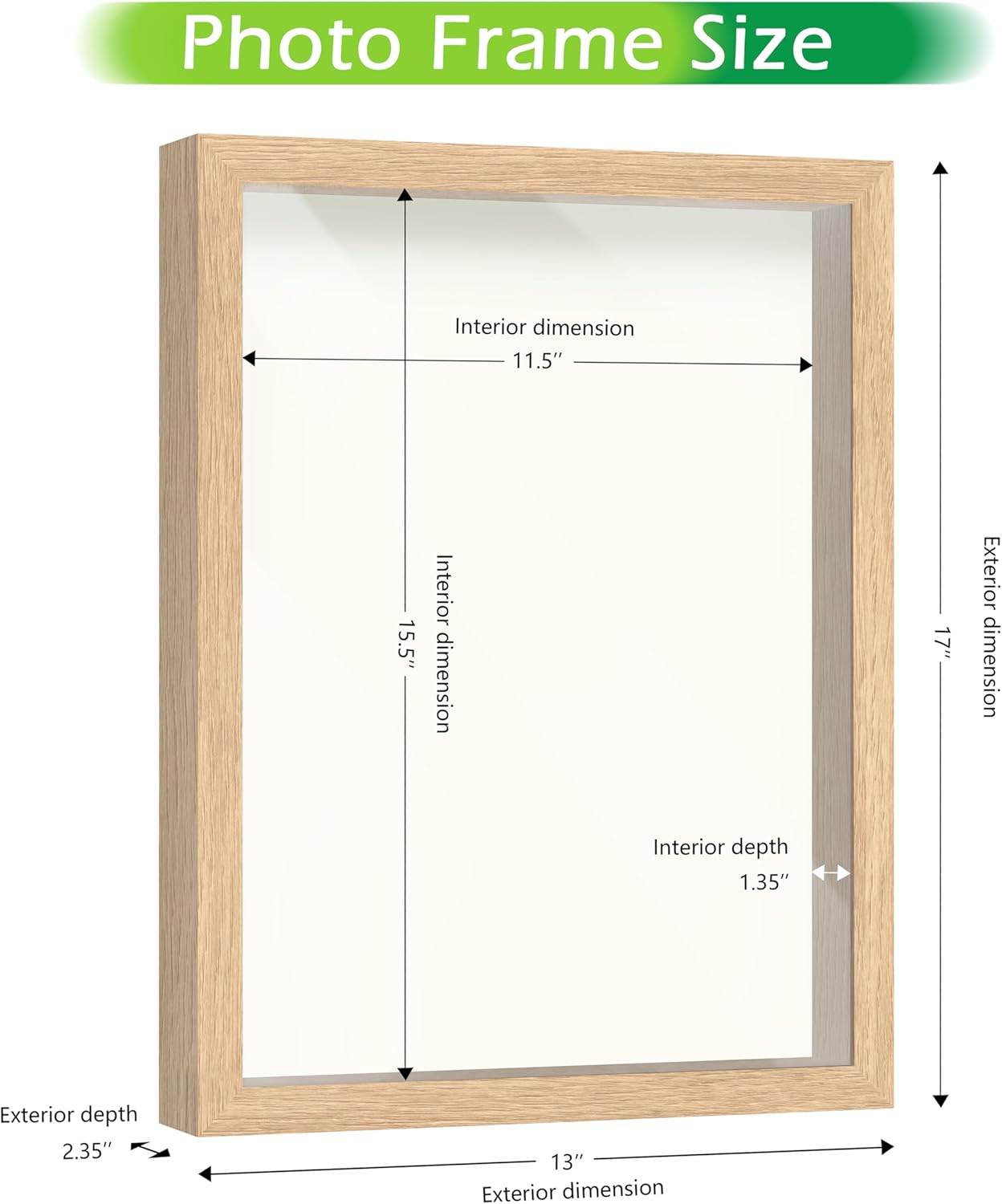 FrameWorks 12” x 16” Natural Oak Wooden Shadow Box Frame – Display Case with Soft Felt Back, Memory Box with Tempered Glass, Display Box with Elegant White Ball Push Pins, Wooden Flower Box