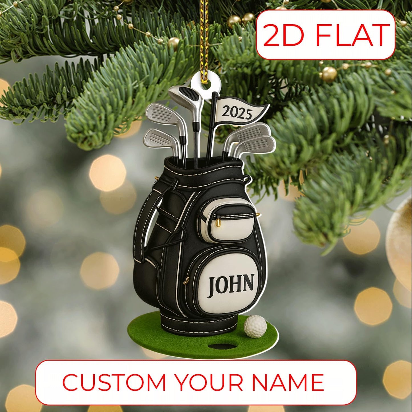 Personalized Golf Christmas Ornament 2025, Custom Name Bag, and Golfer Outfit Gilf, Ball Head Ornament with Santa Hat, Gifts for Golf Lovers 5