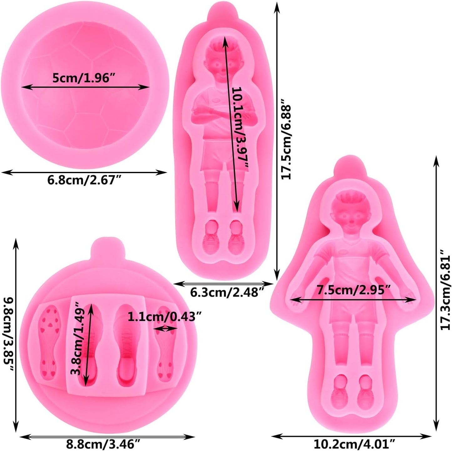 ZiXiang Football Silicone Molds Football Player Fondant Mold Sports Shoes Mold For Baby Birthday Cake Decorating Cupcake Topper Gum Paste Candy Chocolate Polymer Clay Set Of 4