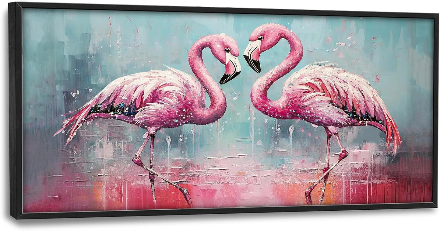 Large Flamingo Framed Wall Art for Living Room Flamingo Pictures Wall Decor Tropical Wildlife Painting Artwork Print Painting Home Decoration for Bathroom Bedroom Office 60x30 inch
