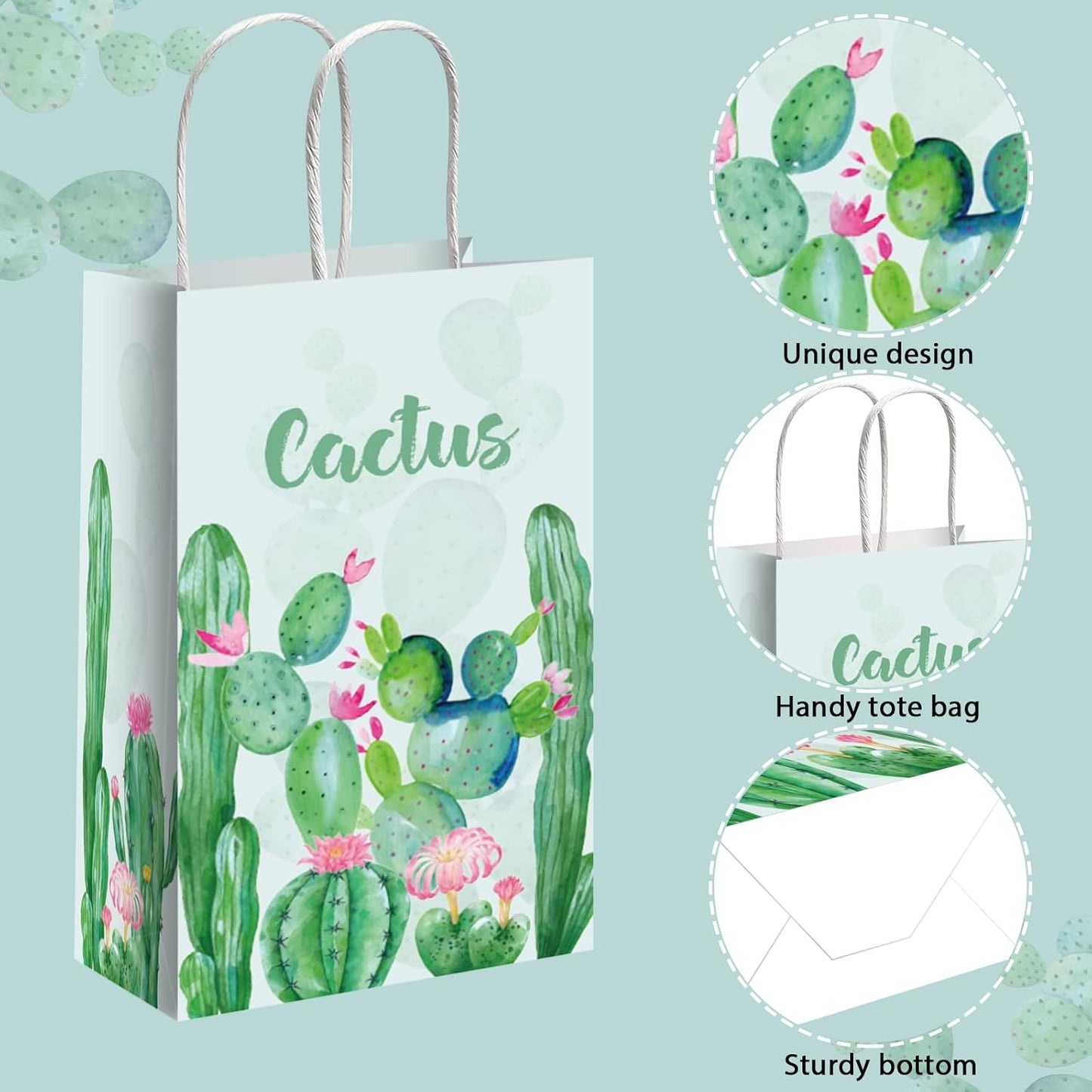 Gisgfim 12 Pcs Cactus Party Favors Candy Bags Cactus Theme Boho Birthday Party Goody Treat Paper Bags Floral Decorations
