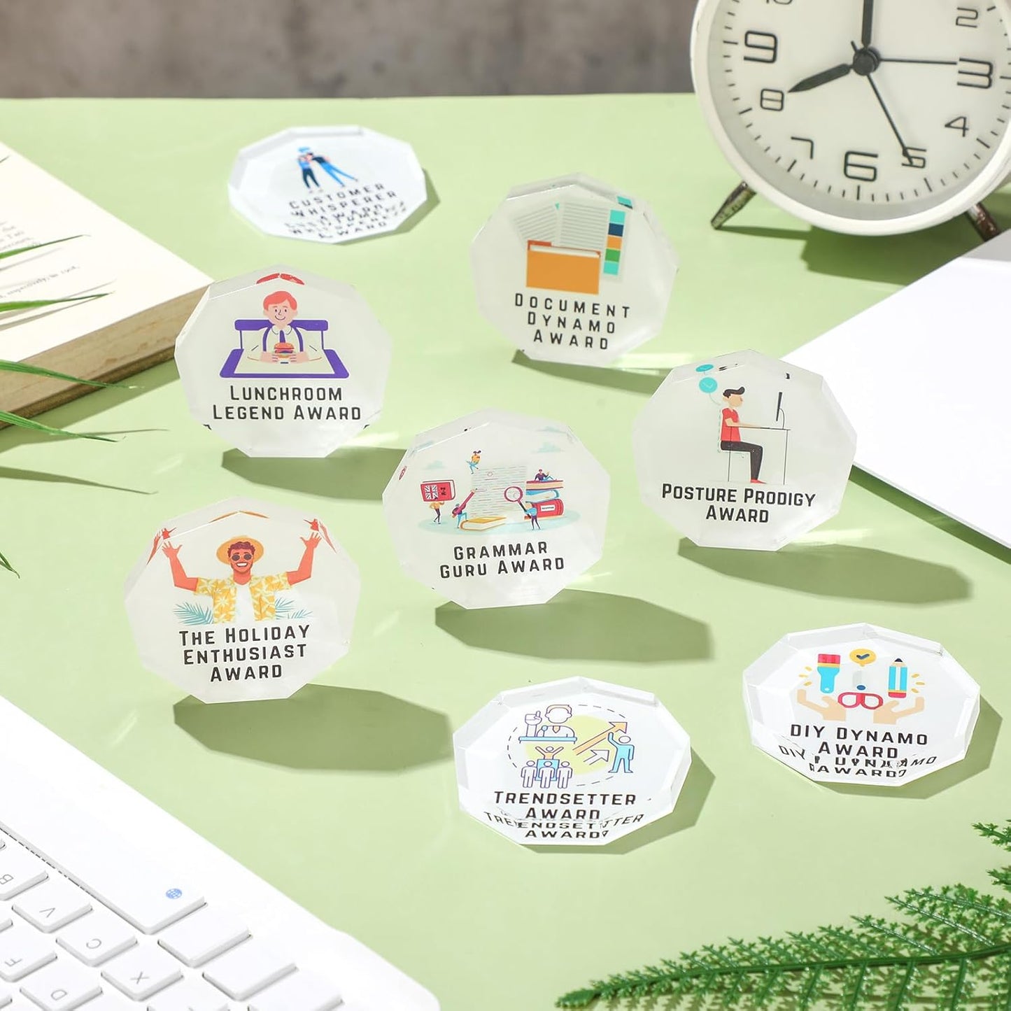 30 Pcs Funny Trophy Awards Gifts Bulk Christmas Small Clear Acrylic Team Reward Medallions for Employee Staff Appreciation Coworker Teacher Nurse Office