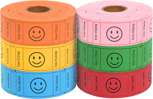 L LIKED 3000 Pack Raffle Tickets, 6 Assorted Colors, Easy-Tear .Numbered Smile Single Rolls Raffle Tickets for Events, Entry, Class Reward, Parties, Prizes