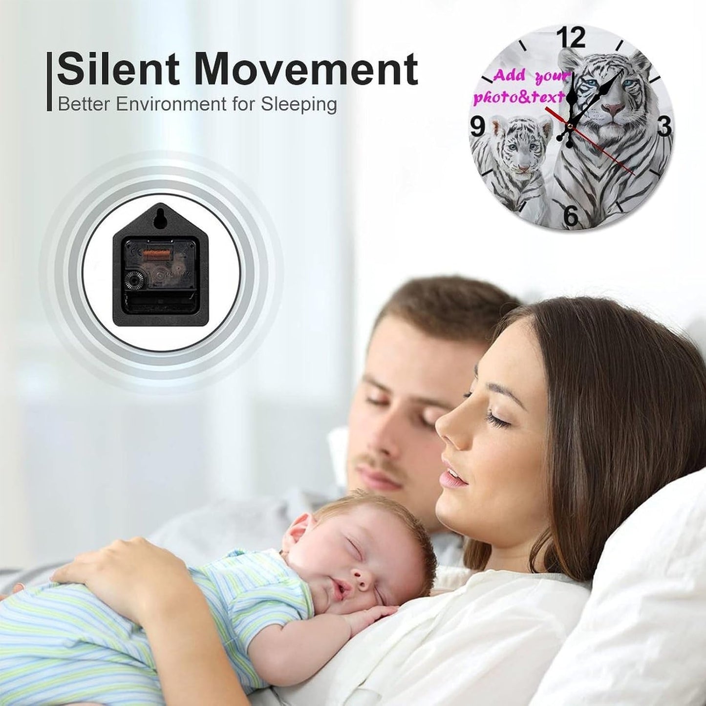 Custom Wall Clock,Personalized Wood Clock add Your Photo/Text,Customizable Silent Round Decoration for Kitchen Bathroom 10inch1 style3