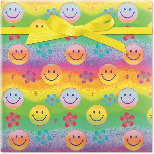 Smiley Faces Birthday Jumbo Rolled Gift Wrap - 23 Inches x 32 Feet (61 Square Feet Total), Peek-Proof, For Birthdays, Graduations, Baby Showers and More