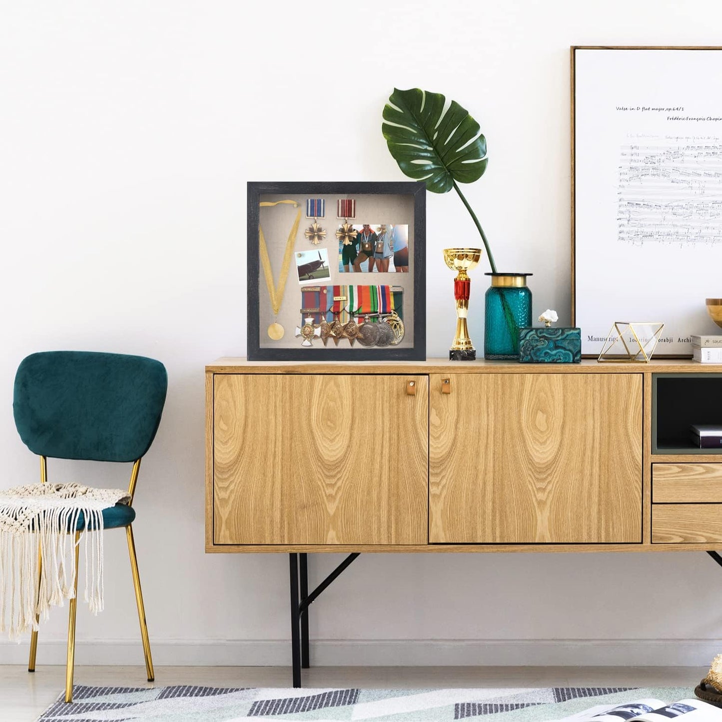 Love-KANKEI Shadow Box Display Case 11x11 Shadow Box Picture Frame Rustic Wood Memory Box Frame with Linen Back for Awards Medals Photos Picture Gift Rustic Black