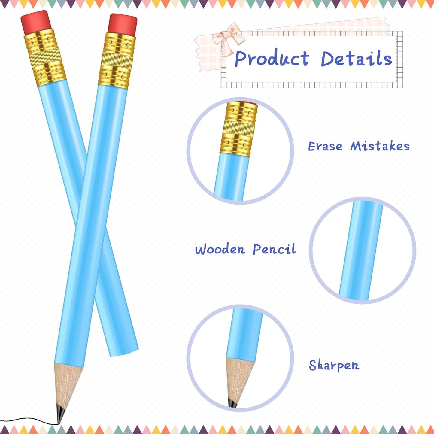 Outus 144 Pcs Mini Golf Pencils Bulk Half Pencils with Eraser #2 HB Pre Sharpened for Party Favors Office Supplies 4 Inch(Light Blue)