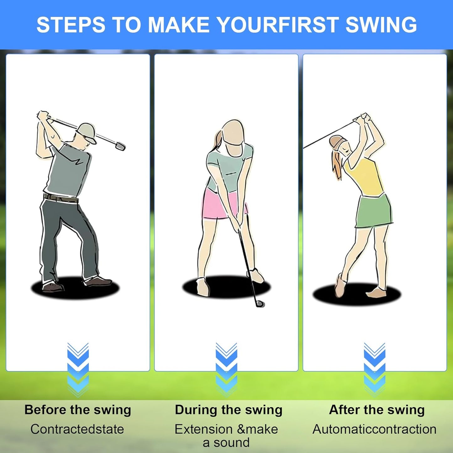 Retractable Golf Swing Trainer - Golf Swing Training Aid, Non-Slip Golf Grip Trainer, Strength & Tempo Training, Golf Alignment Sticks & Arm Band, Indoor Outdoor Golf Swing Practice