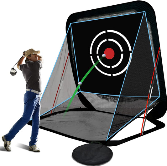 Pop Up Golf Net - 8x7x7ft Heavy Duty Portable Driving Hitting Practice Equipment for Backyard Indoor Outdoor with Target & Carry Bag