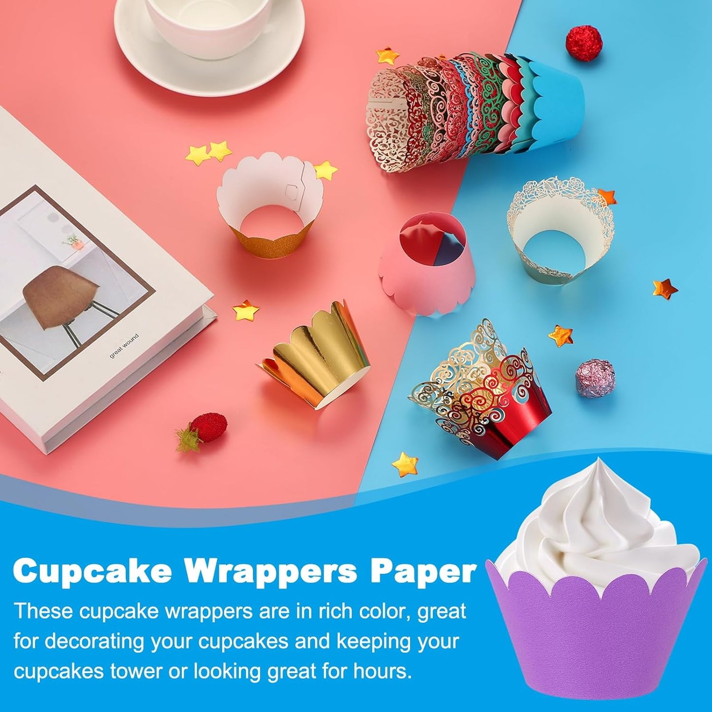 PATIKIL Cupcake Wrappers Paper, 50 Pack Baking Cups Standard Wave Decoration for Anniversary Birthday Weddings Parties, Dark Purple