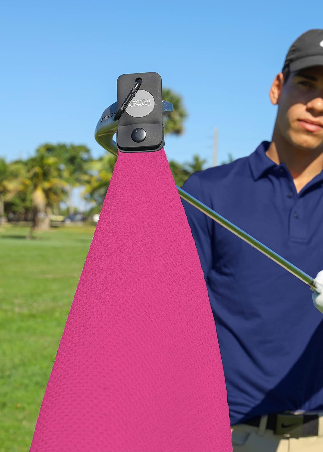 Magnetic Golf Towels for Golf Bags with Clip & Ultra Strong Magnet - Waffle Weave Microfiber Towel for Secure Hold on Bags & Carts - Ideal Club Cleaner & Accessories - Pink