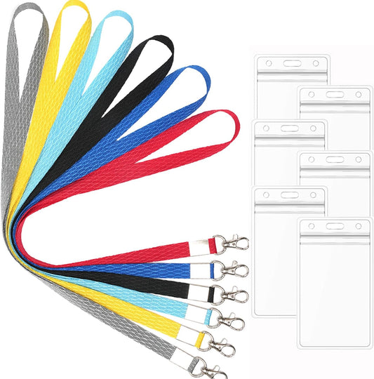 6 Pack Neck Lanyards with Vertical Badge Holder for ID Card Badges Holder Office Black,Red, Blue,Yellow,Gray,Light Blue