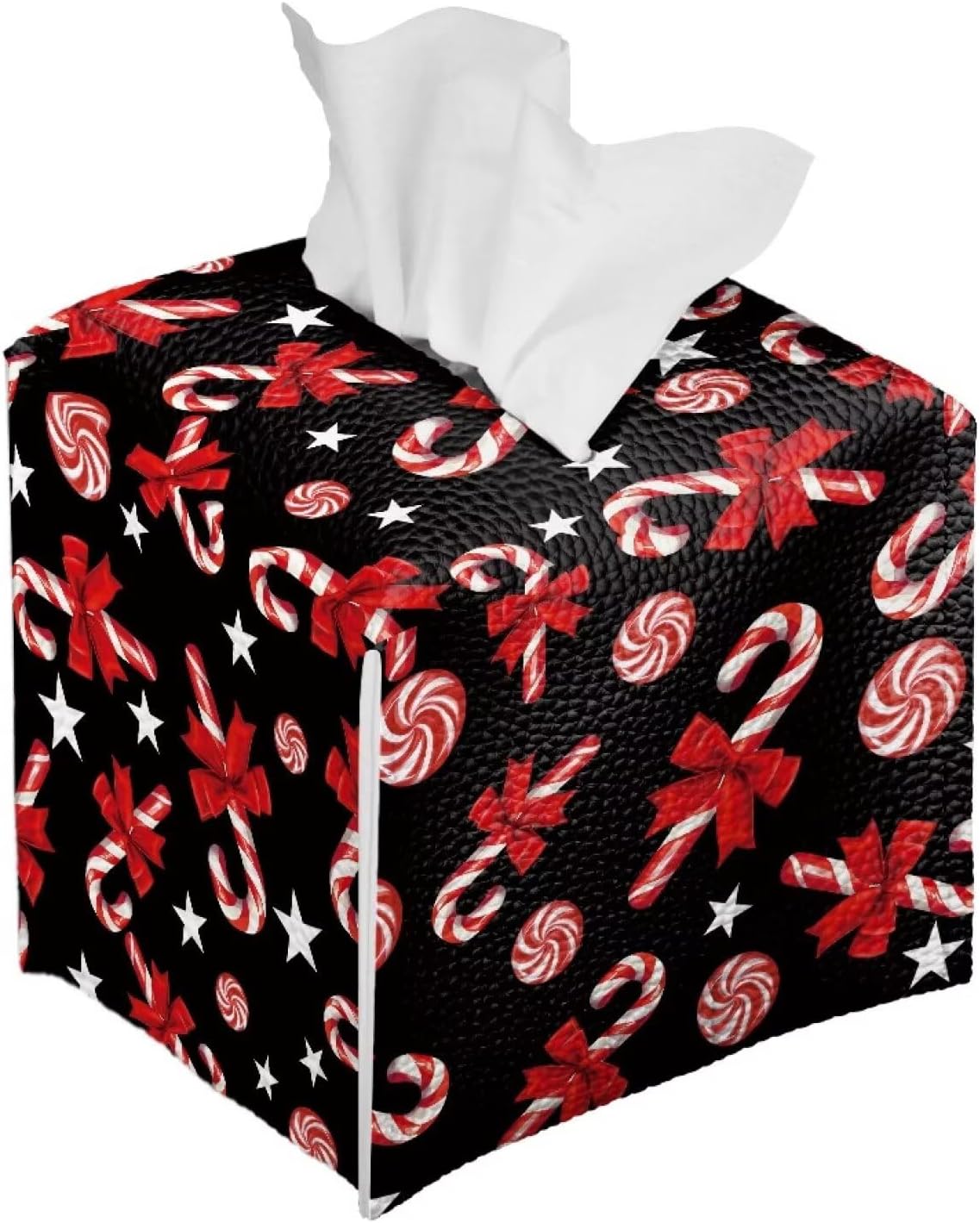 Christmas Candy Leather Tissue Box Cover Square Tissue Box Holder Christmas Home Decorative Tissue Holder Fun Tissue Box for Living Room Kitchen Bathroom