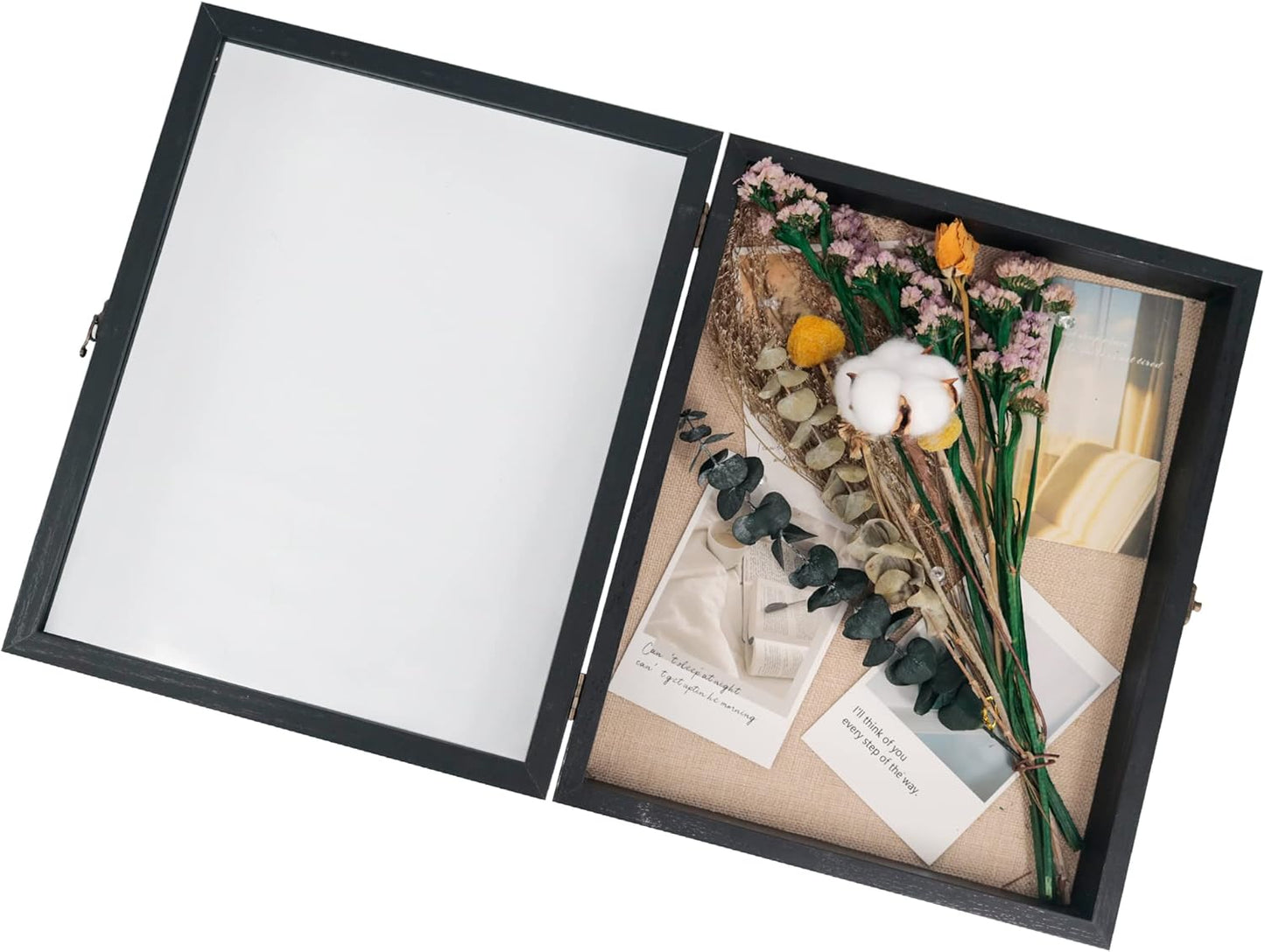 GraduatePro Shadow Box Frame 11x14 Display Case with Linen Back, Real Glass Window Door with Hinge, Picture Frame Wedding Bouquet Memorabilia Medals Photos Memory Box for Keepsakes, Rustic Black