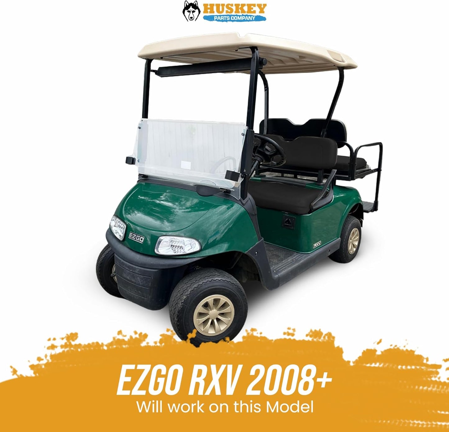 Huskey Parts Company Golf Cart Seat Cushion for Front Seat Lean Back, Black Color for EZGO RXV 2008+, Golf Cart Front Seat Replacement with Mounting Hardware