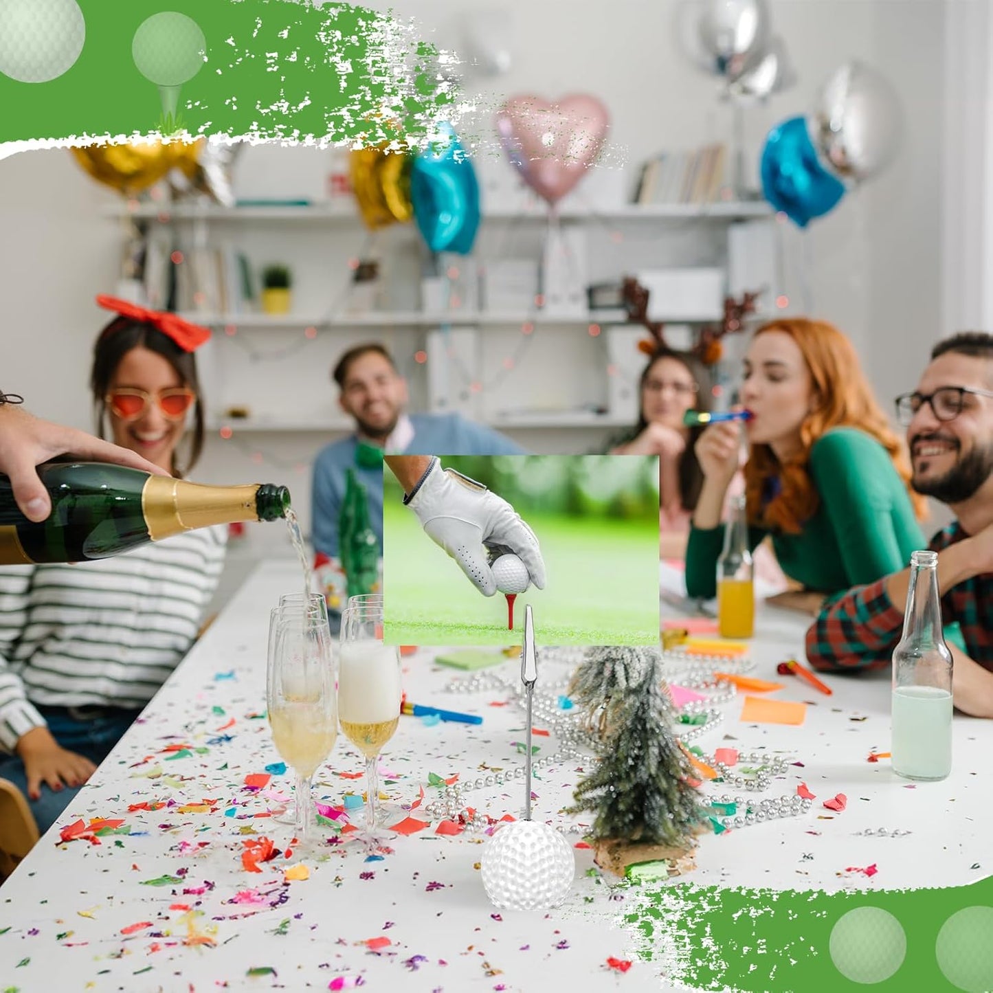 4 PCS Resin Golf Ball Base Alligator Clip Place Card Holder Golf Ball Shaped Table Number Holder Name Place Card Holder for Office Menu Events Wedding Party