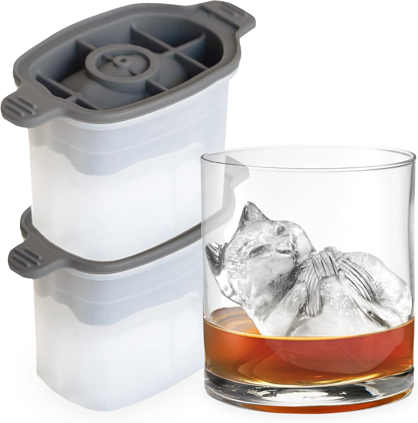 Tovolo Cat Ice Cube Mold with Yarn Pack of 2 Large Kitten Ice Molds for Whiskey Cocktails, Easy Fill No Leak Silicone Shaped Ice Cube Gifts for Cat Lovers Stackable Dishwasher Safe BPA Free