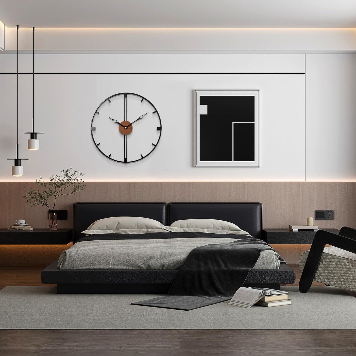 Metal Wall Clock Art for Living Room Decor Modern Mid Century Large Silent Kitchen Big Wall Clock for Bedroom Decorative Office Non Ticking Battery Operated Wall Watch 24 Inch