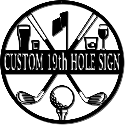 19th Hole Custom Golf Sign (24" W x 24" H, Black)