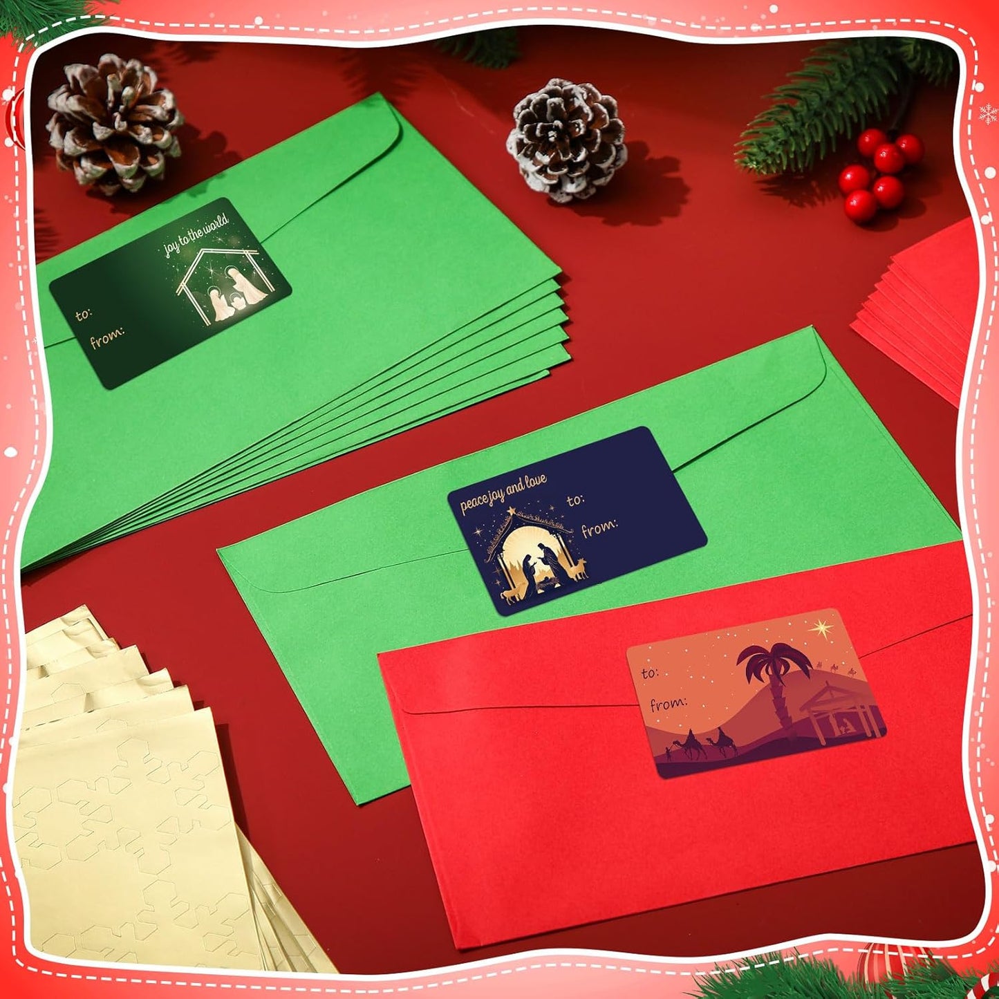 Outus 500 Pieces Christmas Tags Self Adhesive Gift Tags for Xmas Presents Christmas Name Labels Stickers for Wrapping Paper Festival Birthday Holiday Decor(Jesus Style,2.76 x 1.57 Inch)