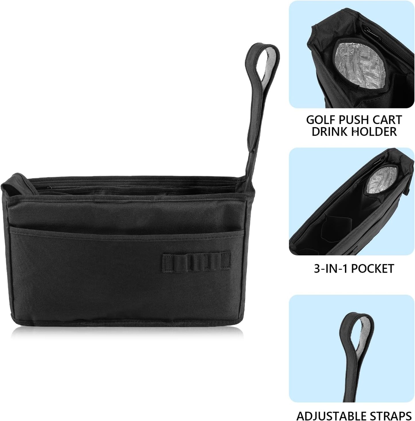 TUYUU Golf Push Cart Organizer, Accessories Pouch Bag, Drink Holder, Black