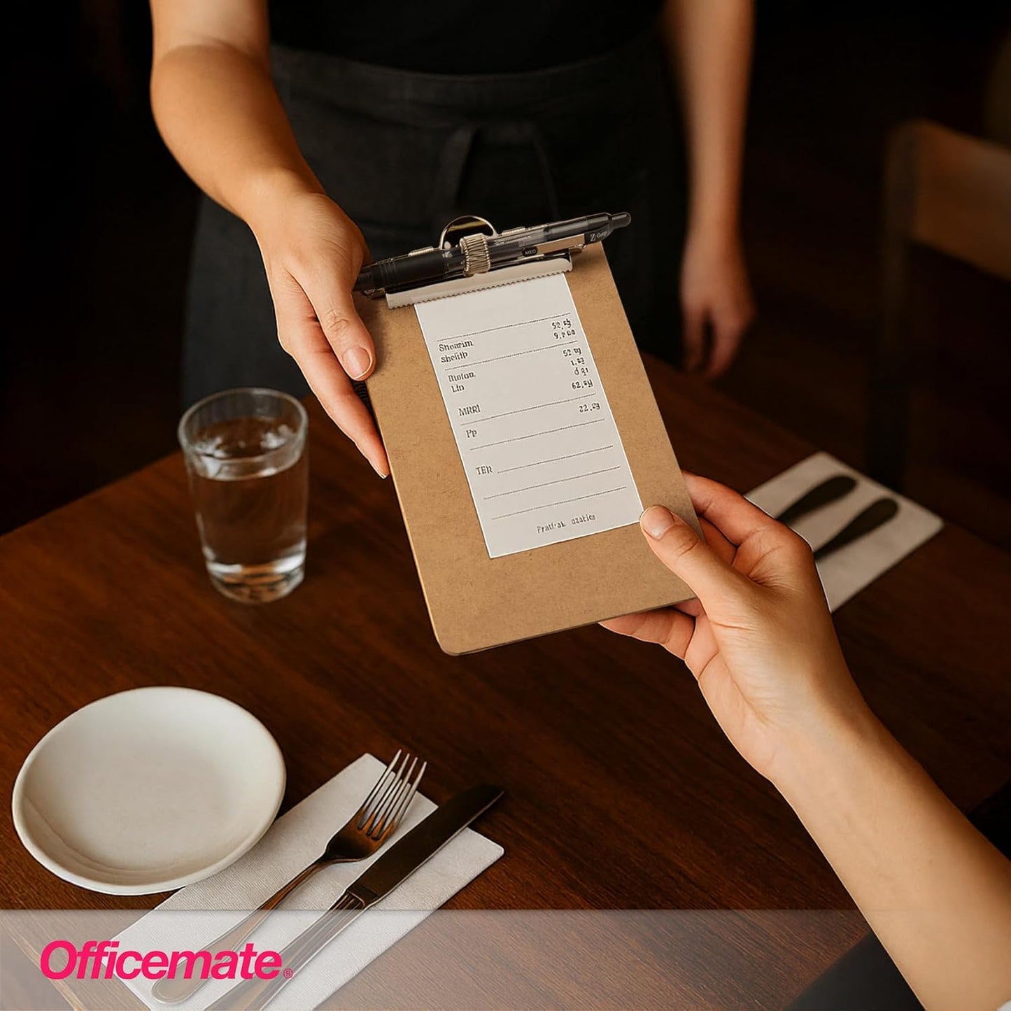 Officemate 5" x 9" Clipboard for Receipts, Low Profile Metal Clip & Pen Holder on Top, Memo Size for Restaurants, Hotels, Food Trucks, Bars, Schools, 12 Clipboards + 12 Zebra Pens (83157)