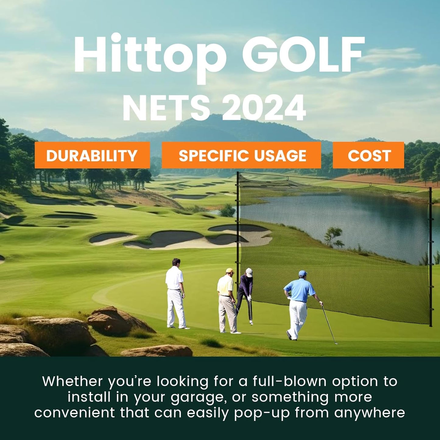 Sports Netting,Golf Practice Net Hitting Net with 33Feet Nylon Rope Also for Baseball, Hockey, Soccer, LAX and More - 10x10ft/10x15ft/10x20ft/10x25ft/10x30ft/10x40ft/10x55ft